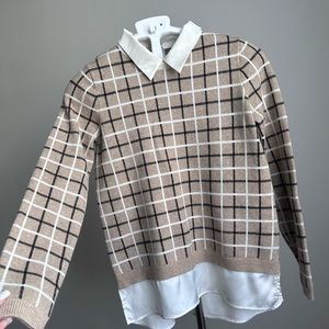 Tahari Women’s Checkered Tan Sweater, M.